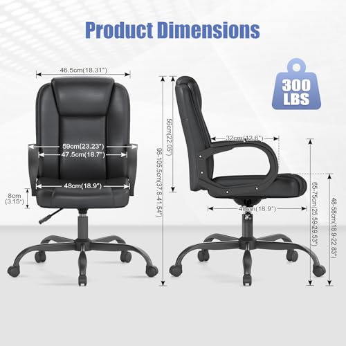 Keratee Executive Office Chair, Leather Desk Computer Chair with Armrests, Mid-Back Swivel Adjustable Ergonomic Design for Home Office, 10PC, Black