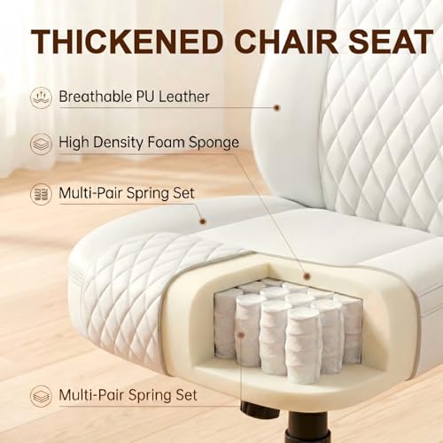 GTPLAYER Leather Office Chair, Home Desk Chair with Flip-up Arms and Ergonomic Back - Comfy Heavy Duty Executive Chair for Home Office Gaming, White