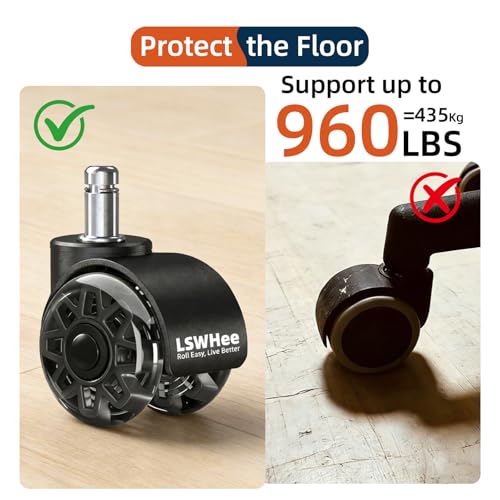 2'' Office Chair Wheels, Heavy Duty Desk Chair Caster Wheels Replacement, Mute Rubber Rotating Chair Wheels for Hardwood, Floors, Carpet, Universal Standard Stem Size Fit, Set of 5 (Black)