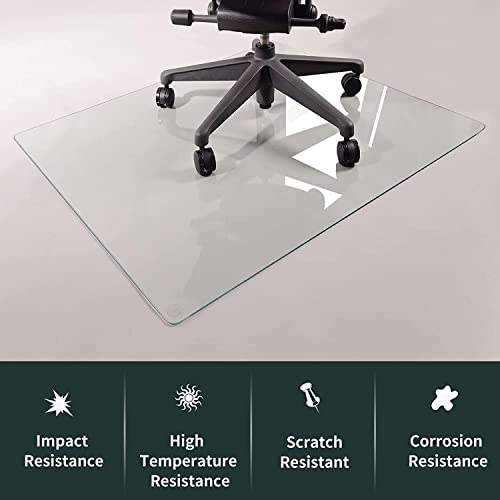Easly 46" x 55" Chair Mat for Carpet - Office Chair Mat - Tempered Glass Floor Mat for Home/Office/Carpet Clear Computer Floor Mat - with 4 Anti-Slip Pads
