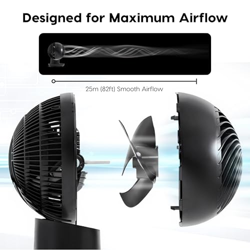 IRIS USA WOOZOO Air Circulator Fan with Remote, Oscillating Table Fan, 8 Speeds, 82ft Max Air Distance, 65° Tilt, Ultra Quiet DC Motor, Small Desk Fan for Bedroom, Office, Dorm, Black