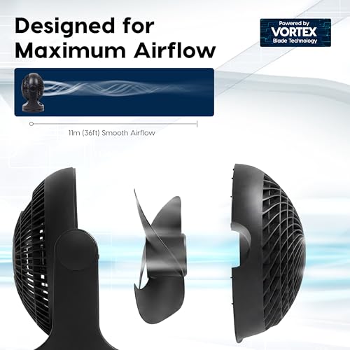 IRIS USA WOOZOO Desk Fan, Oscillating Air Circulator, 3 Speeds, 36ft Max Air Distance, 244ft² Coverage, 112° Adjustable Vertical Tilt, 29db Quiet Motor, Small Fan for Bedroom, Office, Dorm, Black