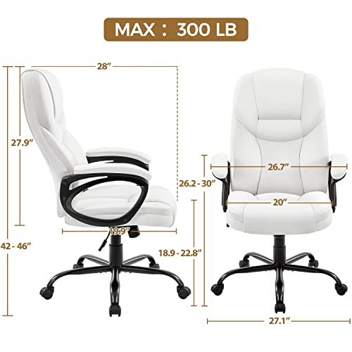 Yaheetech High Back Executive Office Chair Faux Leather Ergonomic Managerial Chair for Meeting Computer Large Seat, Sturdy Metal Base,White