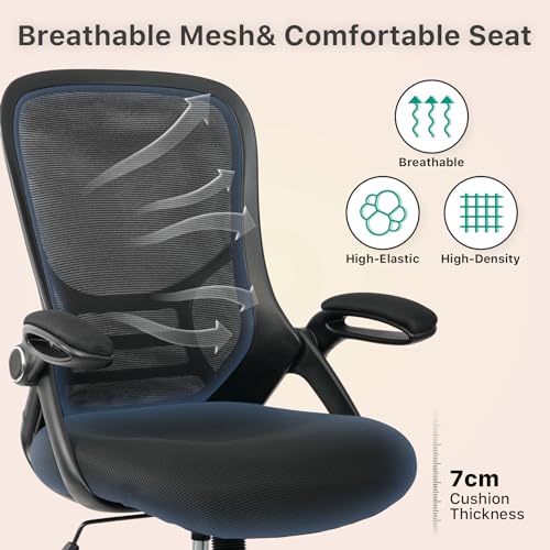 HYLONE Drafting Chair Tall Office Chair High-Back Mesh Standing Desk Stool with Adjustable Footrest Ring and Flip-Up Arms Black