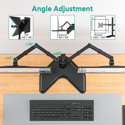WALI Dual Monitor Stand for Desk, Monitor Stands for 2 Monitors up to 27 inch, Dual Monitors Mount Fits up to 22lbs, Free Standing Full Motion Dual Monitors Arm for Desk (MF002), Black