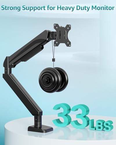 ErgoFocus Heavy Duty Single Monitor Arm for Max 42 Inch Screens, Monitor Mount for Desk Supports 4.4-33 lbs, Height Adjustable Ultrawide Monitors Stand with C-Clamp & Grommet Base, VESA Mount 70/100