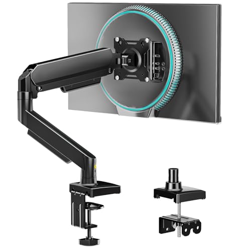 Single Monitor Arm, Monitor Mount for 17-32 inch Screens Gas Spring Adjustable Monitor Stand, Vesa Mount with Clamp and Grommet Aluminum Base - Fits 4.4 to 22lbs LCD Computer Monitors AX09DB01-1