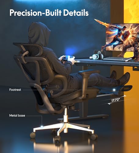 FLEXISPOT Sentinel Ergonomic Gaming Chair with 3-Year Warranty Dual-Wing Adaptive Lumbar 3D Armrests 120° 3-Position Recline Height-Adjustable Backrest Premium Computer Desk Chair for Home & Office