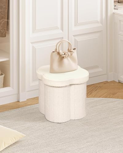 B FSOBEIIALEO Storage Ottoman Cube, Flowers Shaped Ottomans with Storage Foot Stool Footrest for Lving Room, Boucle Ottoman Seat for Dorm Room,Faux Teddy Fur,White 12.6"x12.6"x12.6"