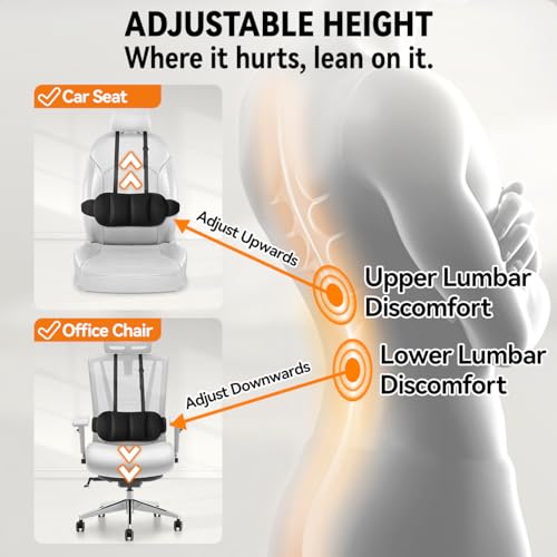 Veitail Lumbar Support Pillow for Office Chair & Car,Back Support for Office Chair,Adjustable Straps Securely Fixed Seat (Black)