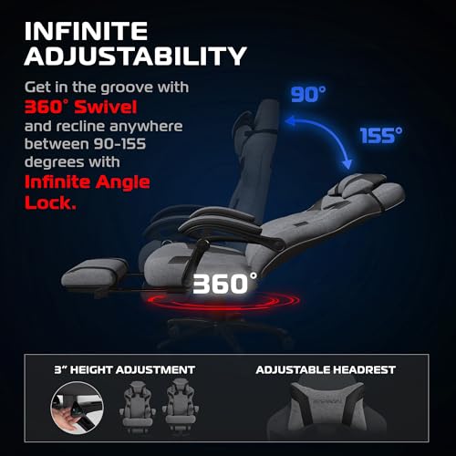 Respawn 110 Pro Ergonomic Gaming Chair with Footrest for Adults - Comfortable Office Gaming Recliner with Lumbar Support and Headrest, Racing Style Video Game Chairs for Computer Gamer - Gray Fabric