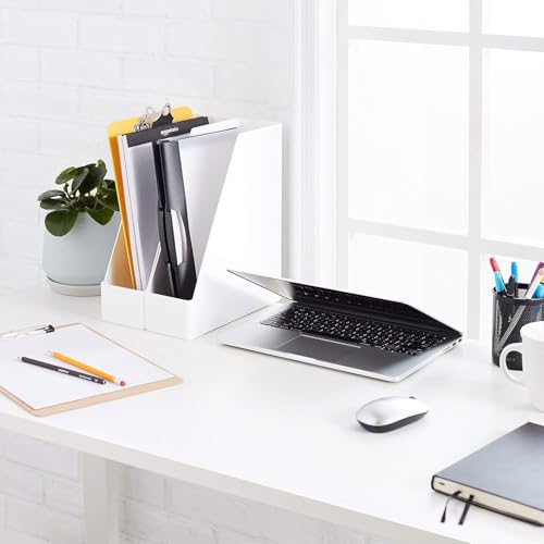 Amazon Basics Rectangular Plastic Desk Organizer, Magazine Rack, White, 2-Pack