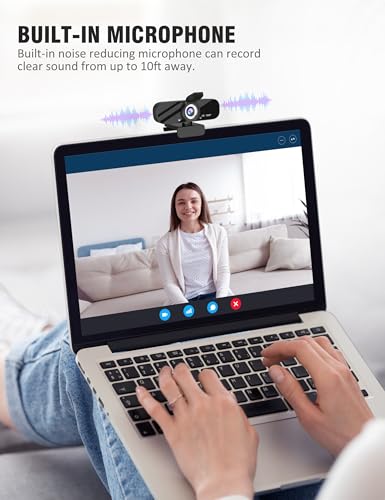 Gowzmnd HD 1080P Webcam with Built-in Microphone and Rotatable Tripod, 1080P Video and Wide Angle Camera, Privacy Cover, for Desktop PC or Laptop Computer （Black）