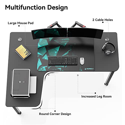 EUREKA ERGONOMIC L Shaped Gaming Desk, 61 Inch Corner Computer Desk, Modern Office Study Writing Desk, Home Gaming Table with Mouse Pad & Cable Management, Sturdy Metal Frame, Easy to Assembly, Left