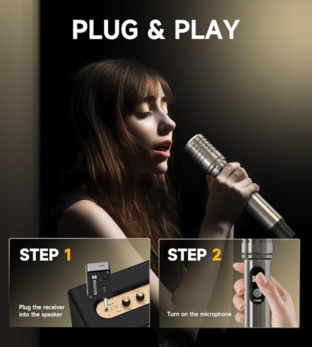 Wireless Microphones, Wireless Microphone with One-to-One Chip Connection, 40H Rechargeable Battery, 200FT Range, Plug and Play, Ergonomic Design,Less Latency Microphone for Singing Video Recording