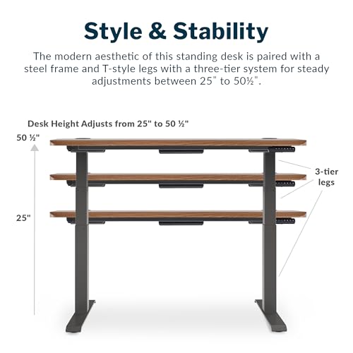 Vari Ergo 54x26 Electric Standing Desk – Height Adjustable Sit Stand VariDesk + Curved Waterfall Edge, 4 Memory Settings, Quick Assembly, Cable Management, 200 lb Capacity – Walnut (2 Boxes)