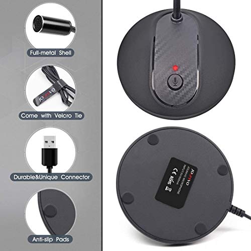 JOUNIVO USB Microphone, 360 Degree Adjustable Gooseneck Design, Mute Button & LED Indicator, Noise-Canceling Technology, Plug & Play, Compatible with Windows & MacOS