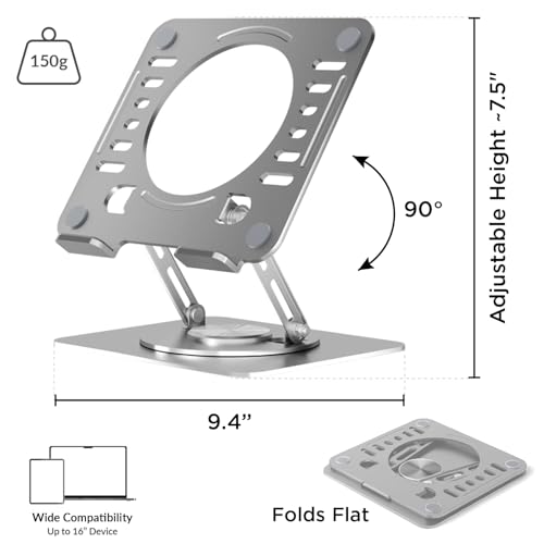 Uncaged Ergonomics Swivel Laptop Stand for Desk, Adjustable Computer iPad Stand for Desk w/ 360 Rotation, Portable Laptop Holder for Home Office Ergonomic Supplies