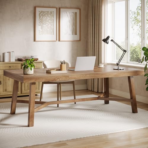 Tribesigns 71-Inch Executive Desk, Farmhouse Office Computer Desk with Sturdy Leg Structure, Rectangular Writing Table Business Furniture for Home Office, Natural