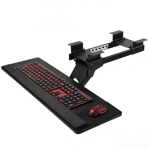 Ergonomic Keyboard Tray Under Desk，Large Size Keypad Tray Holder， 360° Adjustable Slide Out Keyboard Tray Under Desk with Mouse Pad & Wrist Rest， Suitable for Office/Game/Home
