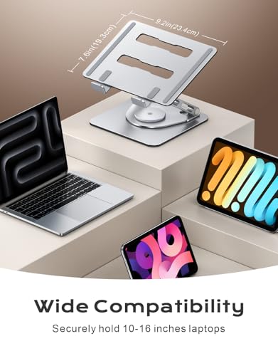 RIWUCT 360° Rotatable Laptop Stand for Desk Adjustable Height, Ergonomic Laptop Riser Holder with Dual-bar Support, Portable Computer Notebook Stand for MacBook Air Pro, Dell XPS, HP (10-16")