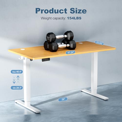 DUMOS 48 Inch Electric Standing Desk Height Adjustable, Sit to Stand Up Computer Workstations Work PC Table Home Office Study Writing Gaming Desks with Memory Presets for Walking Pad, Bedroom, Oak