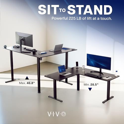 VIVO Corner Standing Desk, 75 x 63 inch Reversible L-Shaped Workstation, Electric Height Adjustment, Home, Office, and Reception Rooms, Black Table Top Black Frame, DESK-E3CTB-75