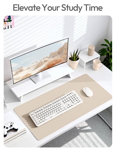 YSAGi Leather Desk Pad Protector, Office Desk Mat, Large Mouse Pad, Non-Slip PU Leather Desk Blotter, Waterproof Laptop Desk Writing Pad for Office and Home (23.6" x 13.8", Eggshell)