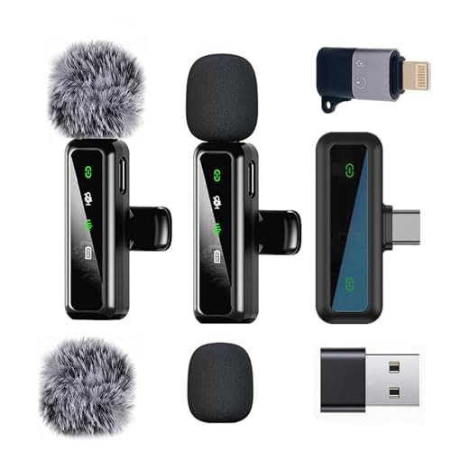 ordele Wireless Lavalier Microphone for iPhone - iPad, Android Phone Computer, Mini Microphone for Live Streaming, Video Recording, Outdoor or Indoor Interviews, YouTube, TikTok, Vlog (Black)