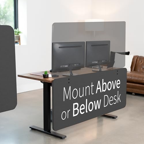 VIVO Clamp-on/Screw-on 60 x 24 inch Privacy Panel, Sound Absorbing Cubicle Desk Divider, Acoustic Partition, Dark Gray, PP-1-V060D