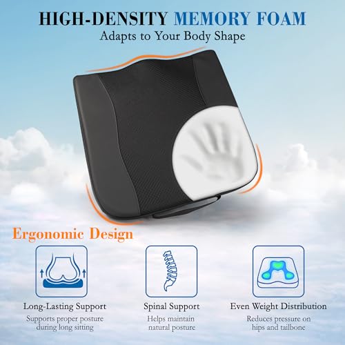 Lofty Aim Car Seat Cushion, Comfort Memory Foam Car Cushions for Driving - Sciatica & Lower Back Pain Relief, Driver Seat Pillow for Auto, Office Chair, Wheelchair - Black
