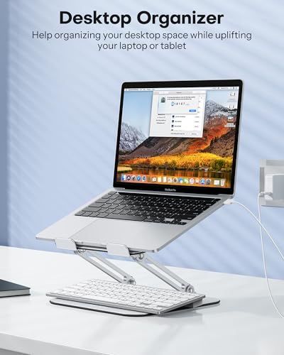 OMOTON Laptop Stand for Desk, Ergonomic Metal Adjustable Laptop Stand, Laptop Holder Riser with Cooling Function, Computer Stand Compatible with MacBook and All Laptops (10-17.2 inch), Silver