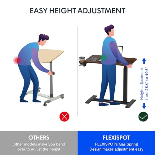 FLEXISPOT Mobile Standing Desk with Wheels Pneumatic Laptop Desk Rolling Computer Cart Movable Height Adjustable Small Sit Stand Desk Computer Workstations Home Use(31.5" W x 17.7" D, Mahogany)