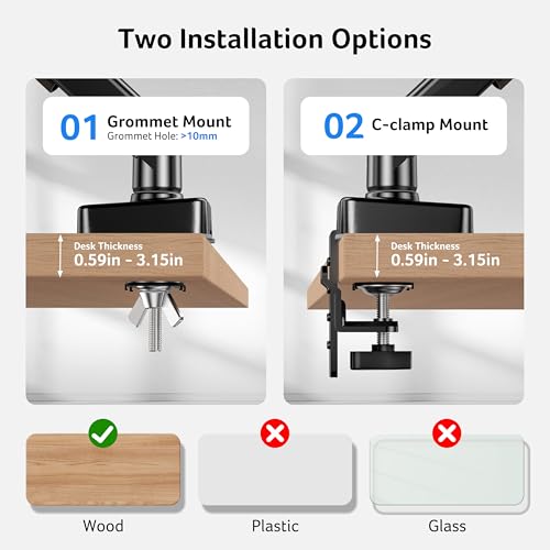 Acer Single Monitor Mount, Fully Adjustable Monitor Arm Fits 17 to 34 Inch Screens, Gas Spring VESA Mount with C-Clamp & Grommet Base, Computer Desk Arm with Tilt Swivel Rotate Supports 4.4-19.8 lbs