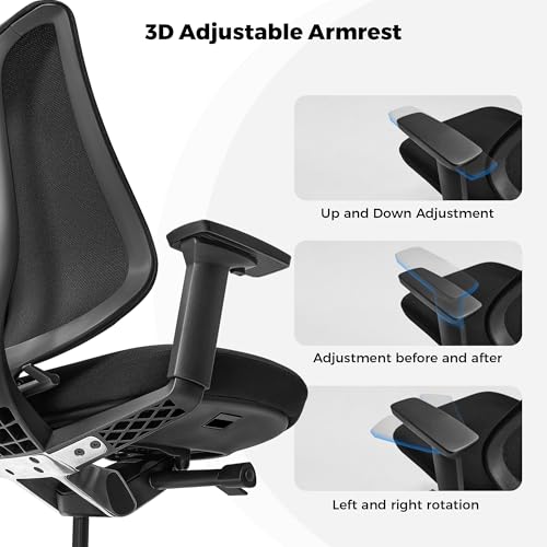 EUREKA ERGONOMIC Lira Office Chair with Headrest, Ergonomic Desk Chair with 3D Armrests, Adjustable Seat Depth, Mesh Computer Chair with Lumbar Support for Home Office(Black)