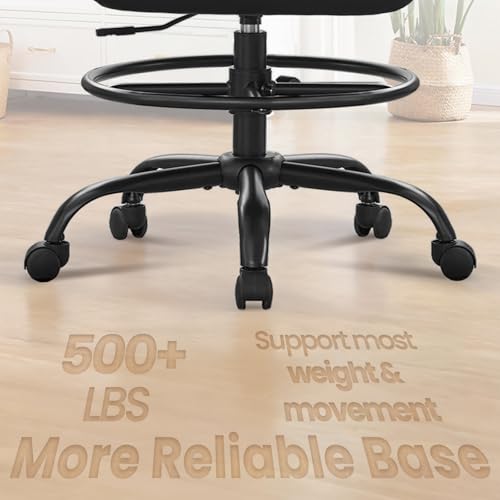 Drafting Chair, Tall Office Chair for Standing Desk, 500Lbs PU Leather Ergonomic Chair with 90 °Flip-up Armrests, Adjustable Foot Ring & Height, for Home, Drawing, or Counter Use(Black)