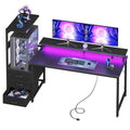 AODK 59 Inch Gaming Desk with LED Light- Reversible Computer Desk with Storage Shelves & Monitor Stand, Modern Gamer Desk Table with Fabric Drawers, Black