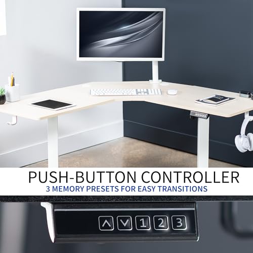 VIVO Electric Corner L-Shaped 47 x 47 in Standing Desk, Memory Height Adjustment, Light Wood Top White Frame, DESK-E1L94C