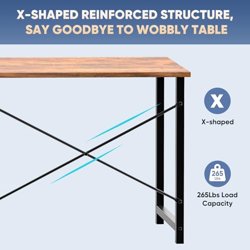 DUMOS 31 Inch Small Computer Desk for Home Office, Modern Study Writing Gaming Work Table Simple Style for Bedroom with X-Shaped ReInchforcement, Rustic Brown