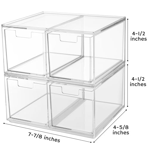 STORi Stackable Desk Organizer drawers, Clear Pen Pencil Makeup Brush drawers for Desktops and Vanities, 4 Tall Drawers (Made in USA)