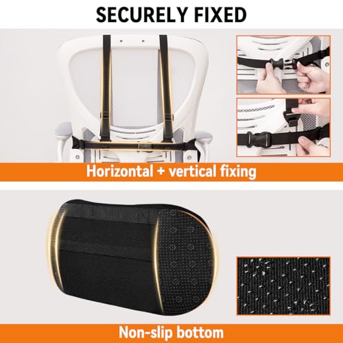Veitail Lumbar Support Pillow for Office Chair & Car,Back Support for Office Chair,Adjustable Straps Securely Fixed Seat (Black)