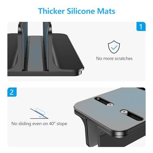OMOTON Vertical Laptop Stand Holder, Desktop Aluminum Stand for MacBook with Adjustable Dock Size, Fits All MacBook, Surface, Chromebook and Gaming Laptops (Up to 17.3 inches),Black