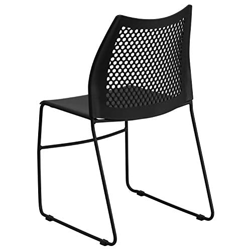 Flash Furniture Hercules Series Contoured Lobby Chairs with Air-Vent Honeycomb Backs, Ergonomic Stacking Chairs for Offices, Set of 5, Black