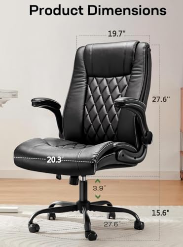 Marsail Executive Office Chair Ergonomic Desk Chair with Flip-up Armrests PU Leather Height-Adjustable Swivel Rolling Dark