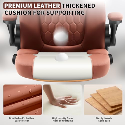 Nexthro Executive Office Chair PU,Leather Office Chair with Wheels,360° Swivel Rolling Chair with Padded Arms,Ergonomic Computer Chair with Lumbar Support for Short People Use(Brown)