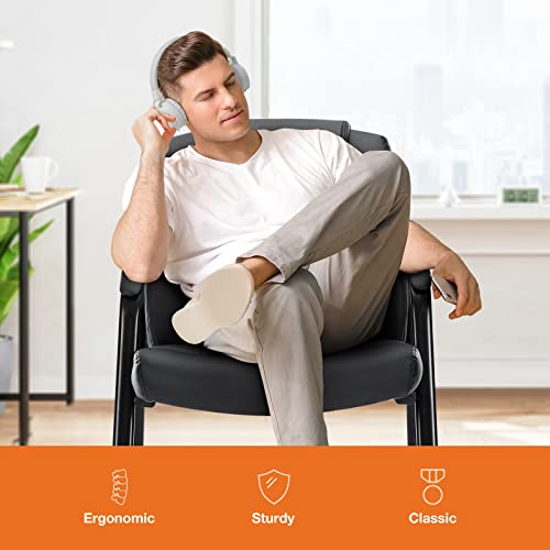 Sweetcrispy Waiting Room Office Guest Chairs Set of 6, PU Leather Big and Tall No Wheels Executive Office Chair with Padded Arms for Reception Conference Room Lobby