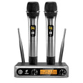 TONOR Wireless Microphones System, 2 * 15 Channel Metal Professional UHF Cordless Dynamic Handheld Mics with Receiver for Home Karaoke, Meeting, Party, Church, Wedding, KTV, 60 m/200ft, TW-820 Silver