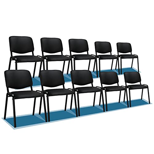 VINGLI Waiting Room Chairs, 10-Pack PU Church Chairs Conference Stackable Set, Office Guest & Reception Stacking for Meeting Room, Lobby, Simple&Space-Saving, Pu-black