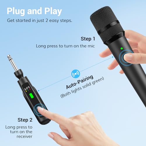 TONOR 2.4G Wireless Microphone, Rechargeable Cordless Handheld Microphone System with Receiver, Karaoke Mic for Singing, Home Party, Birthday, 50ft / 15 m Range, TW-210
