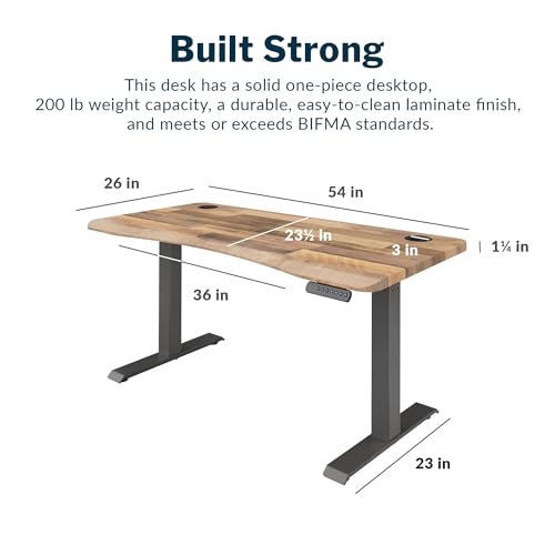 Vari Ergo 54x26 Electric Standing Desk + Height Adjustable Sit-Stand Desk + Curved Waterfall Edge, 4 Memory Settings, Quick Assembly, Cable Management, 200 lb Capacity – Reclaimed Wood (2 Boxes)
